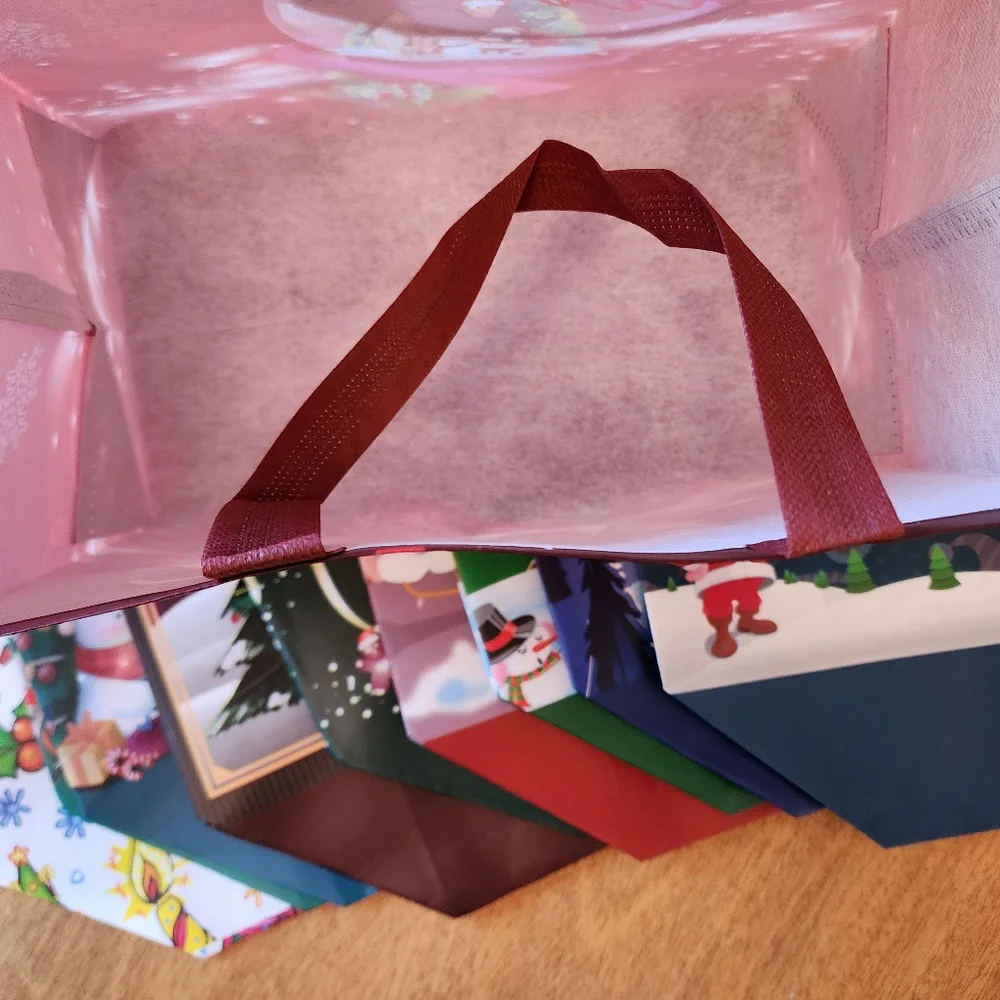 10 Festive Christmas Gift Bags Set. Size Last Photo. Great Reuseable Pastic Bags